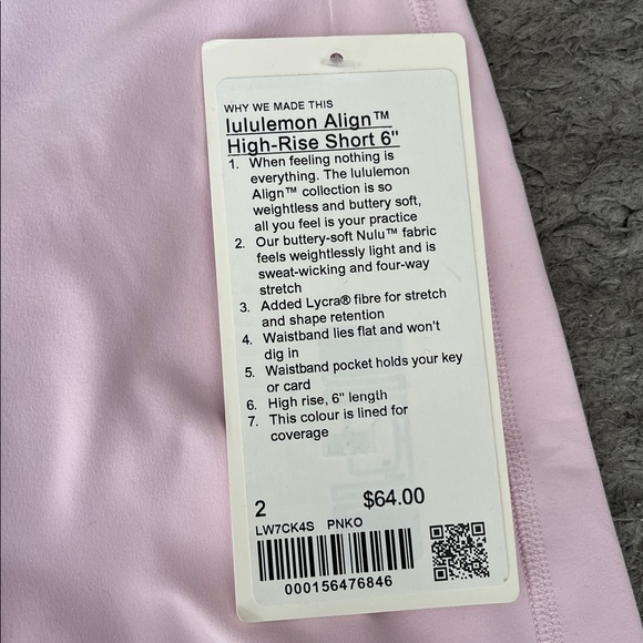 Lululemon align high-rise short 6” Size 2. Pink Organza. New with tags. - Picture 3 of 3